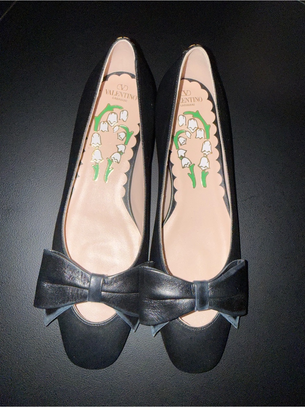 Valentino Garavani Black Leather Bow Flats